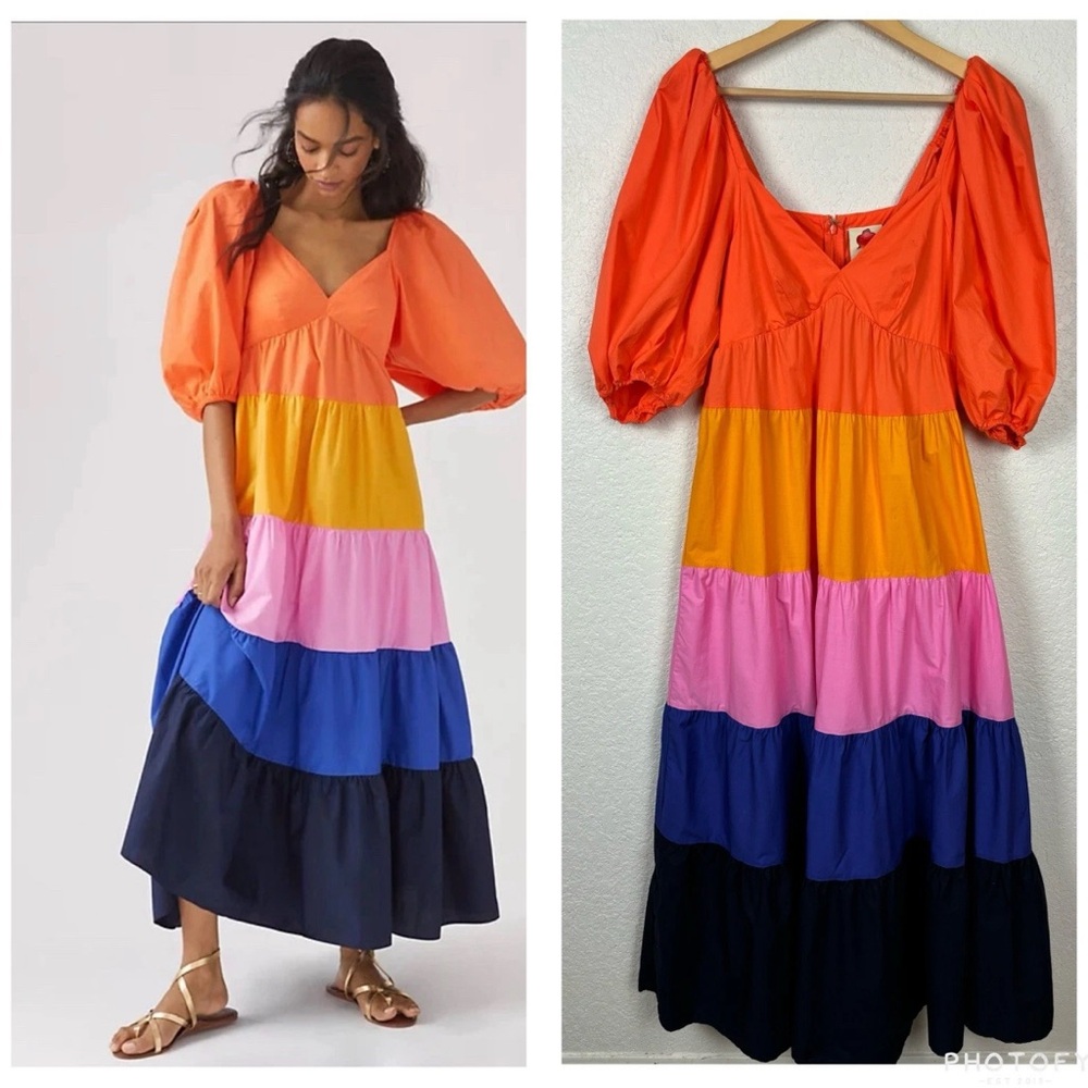 FARM Rio Colorful Maxi Dress - Orange, Yellow, Pink, Blue, Black